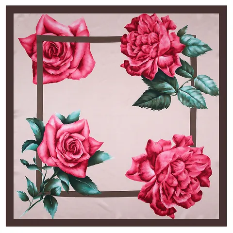 Women Satin Square Scarf Elegant Rose Floral Printed Large Hair Wrap Silky Touch Head Scarf For Travel Party Daily Neck Scarf Decor