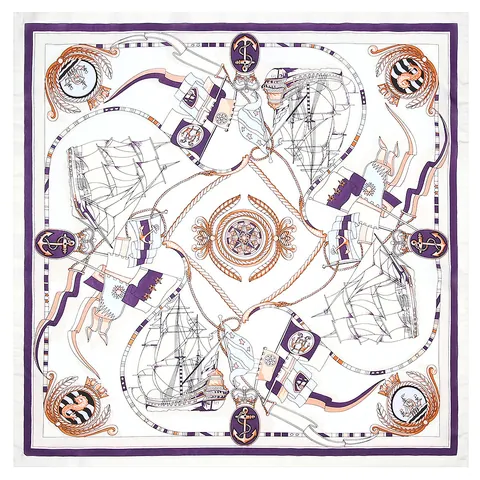 Dames Retro Nautische Zeilen Print Satijn Vierkante Sjaal Elegante Silk Feeling Sjaal Hoofddoek Voor Dagelijks Reizen Decoratie