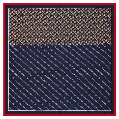 Women's Elegant Satin Square Scarf Retro Horse Bit Chain Print Silk Feeling Headband Neck Scarf Fashion Hair Accessory Bandana
