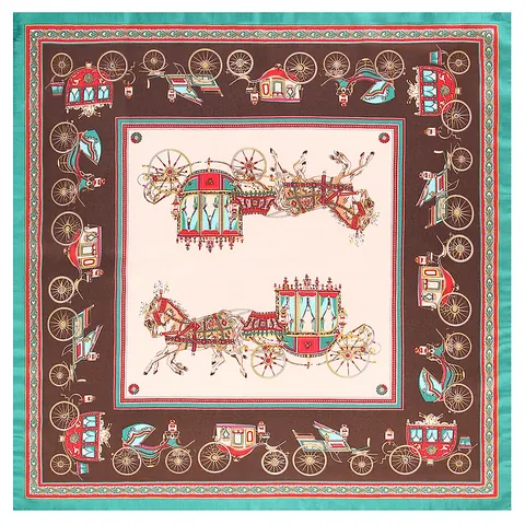 Vintage Horse Carriage Print Satin Square Scarf For Women Retro Royal Style Silk Feeling Neck Scarf Elegant Head Scarf
