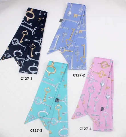 Pañuelo Twilly de Satén con Estampado de Llave Vintage para Mujer Cinta de Asa de Bolso Multiusos Diadema Accesorio de Moda