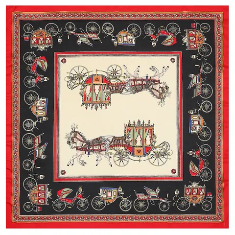 Vintage Horse Carriage Print Satin Square Scarf For Women Retro Royal Style Silk Feeling Neck Scarf Elegant Head Scarf