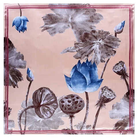Elegante Foulard Quadrato in Stile Cinese Con Stampa a Loto per Donna Morbido Grande Foulard Floreale Effetto Seta