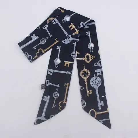 Pañuelo Twilly de Satén con Estampado de Llave Vintage para Mujer Cinta de Asa de Bolso Multiusos Diadema Accesorio de Moda