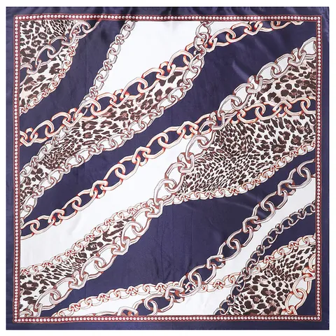 Luxury Satin Square Scarf For Women Leopard Print Golden Chain Pattern Retro Elegant Faux Silk Neck Scarf Large Head Wrap