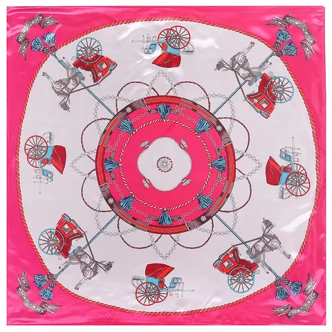 Damen Europäischer Retro Kutschen-Druck Satin Quadratischer Schal Eleganter Seideneffekt Quasten Reitsport Mode Kopf Hals Tuch