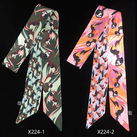 Papageien Druck Satin Schmales Halstuch Multifunktionale Taschenband Haarknoten Für Damen Mode Dekorative Accessoires