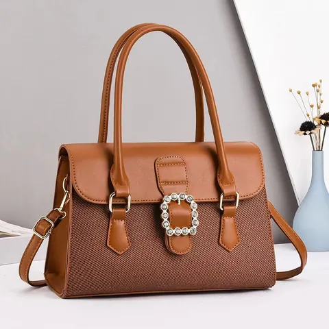 Sac à Main Femme en Cuir PU Surpiqûres Plaid Boucle Strass Grande Capacité Sac Bandoulière Sacoche Quotidienne Décontractée