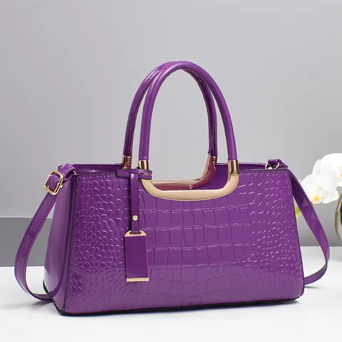 Élégant Sac à Main Motif Crocodile en Cuir Verni Sac à Bandoulière Professionnel Pour Femmes Quincaillerie Dorée