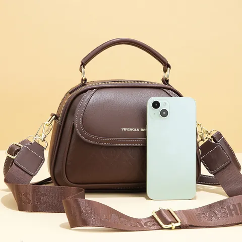 Borsa a Tracolla da Donna in Pelle PU Vintage Goffrata Multistrato Con Tracolla Larga Borsa a Spalla Casual per Uso Quotidiano