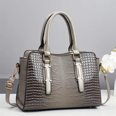 Sac à Main Femme Motif Crocodile Cuir PU Grande Capacité Sac Bandoulière Avec Quincaillerie Dorée Sac Cabas Mode