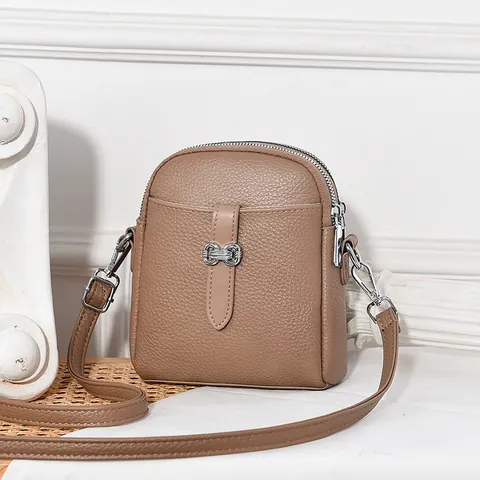 Damen Litschi Muster PU Leder Mini Umhängetasche Handytasche Doppelreißverschluss Kleine Schultertasche Mit Metallschnalle