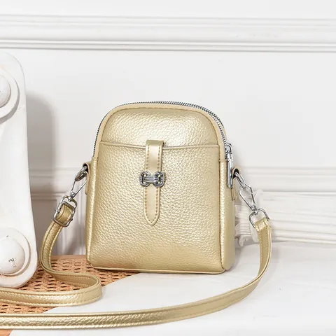 Damen Litschi Muster PU Leder Mini Umhängetasche Handytasche Doppelreißverschluss Kleine Schultertasche Mit Metallschnalle