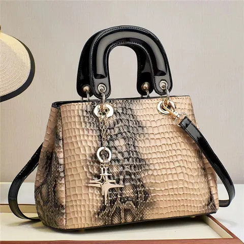 Dames Handtas Krokodil Slang Reliëf PU Leer Met Sterrenhanger Elegante Gestructureerde Schoudertas Purse