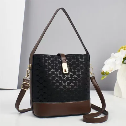 Borsa a Secchiello Vintage con Monogramma Donna Moda in Pelle PU con Cuciture Borsa a Tracolla con Chiusura per Pendolarismo