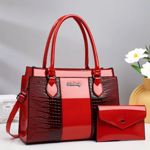 Borsa a Mano da Donna di Lusso in Vernice Motivo Coccodrillo Goffrato Borsa Tote Con Pochette Tracolla Regolabile Moda