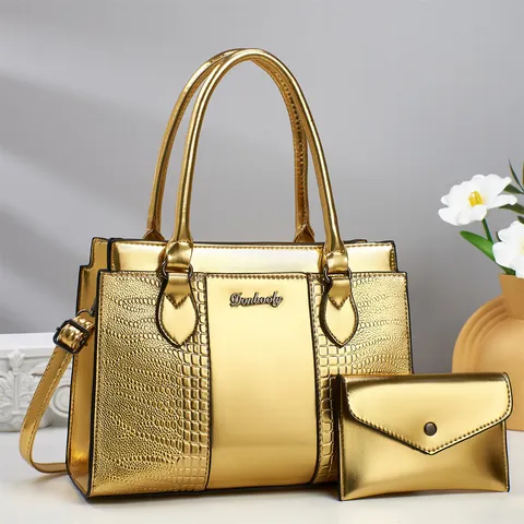 Borsa a Mano da Donna di Lusso in Vernice Motivo Coccodrillo Goffrato Borsa Tote Con Pochette Tracolla Regolabile Moda