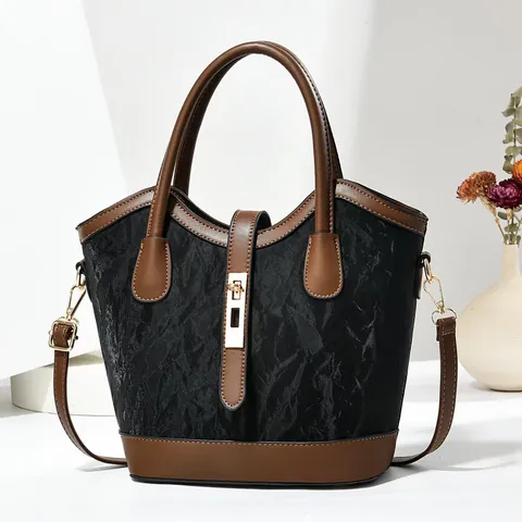 Sac à Main Vintage en Cuir PU pour Femmes Avec Verrou en Métal Texture Gauffrée Sac à Bandoulière pour les Déplacements Quotidiens