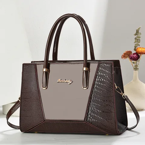 Danbaoly Women Fashion Tote Handbag Large Capacity PU Leather Crocodile Pattern Patchwork Shoulder Bag Retro Crossbody Purse