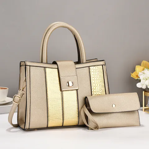 Juego de Bolsos de Cuero PU Retro Occidental Moda Mujer Patchwork Patrón de Cocodrilo Bolso Tote Con Cartera a Juego para Desplazamientos