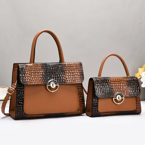 Mode Vrouwen Krokodillenpatroon PU Leer Handtas Tote En Mini Tas Splicing Schoudertas Crossbody Tas Grote Capaciteit