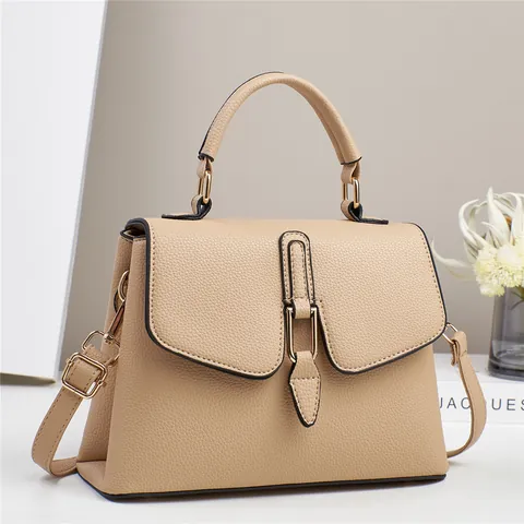 Women Elegant Lychee Grain PU Leather Handbag Gold Metal Lock Flap Crossbody Bag With Adjustable Shoulder Strap For Daily Work