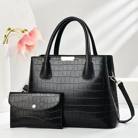 Women Crocodile Embossed PU Leather Handbag And Wallet Matching Gradient Color Large Capacity Elegant Tote Shoulder Bag