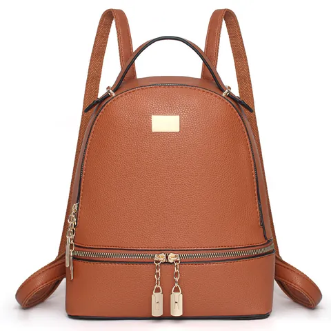 Women PU Leather Backpack Litchi Pattern Large Capacity Casual Travel School Bag Fashion Gold Hardware Backpack