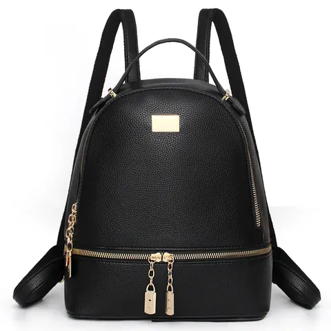 Women PU Leather Backpack Litchi Pattern Large Capacity Casual Travel School Bag Fashion Gold Hardware Backpack