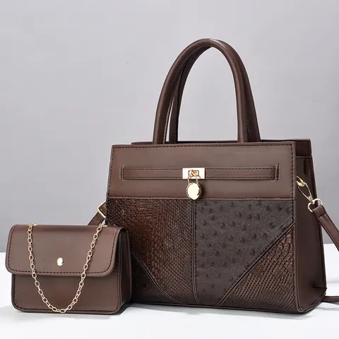 Borsa Da Donna E Piccola Borsa A Catena Pelle PU Patchwork Motivo Struzzo Serpente Borsa Tote Chiusura Dorata
