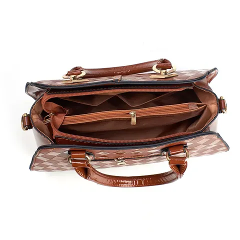 Shiny Patent PU Leather Handbag And Pouch Diamond Quilted Elegant Top Handle Crossbody Shoulder Bag Large Capacity Women