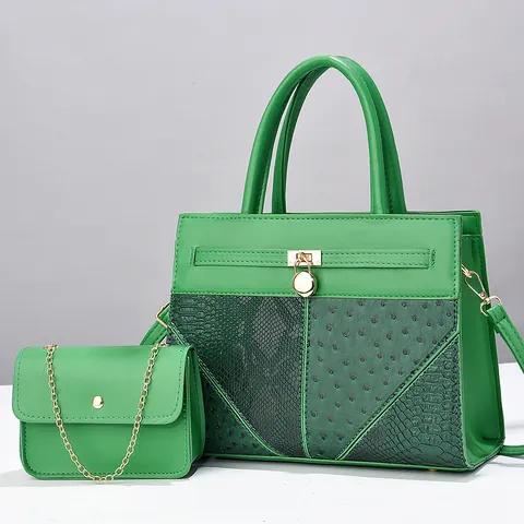 Patchwork Handbag And Chain Bag Synthetic Leather Ostrich Snake Embossed Texture Elegant Retro Tote Top Handle Golden Lock