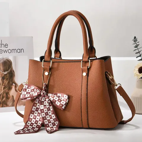 Women Lychee Grain PU Leather Bucket Bag With Silk Scarf Bow Decoration Handbag Crossbody Shoulder Bag For Daily Work