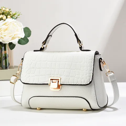 Sac à Main Mode pour Femmes en Cuir PU avec Gaufrage Crocodile Texture Litchi Sac Bandoulière Matériel Doré Petit Sac Carré