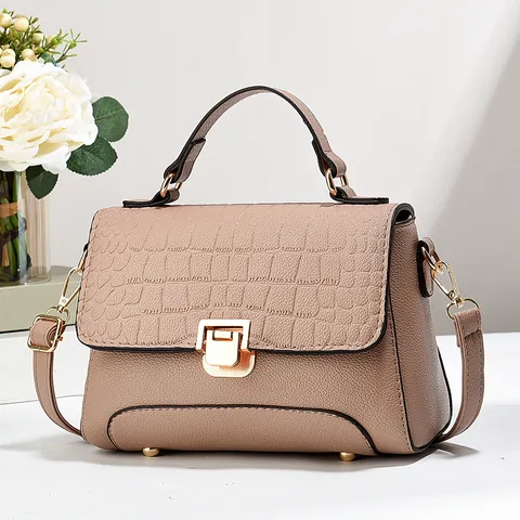 Sac à Main Mode pour Femmes en Cuir PU avec Gaufrage Crocodile Texture Litchi Sac Bandoulière Matériel Doré Petit Sac Carré