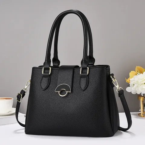 Women Elegant Large Capacity PU Leather Handbag Minimalist Solid Color Top Handle Bag With Adjustable Strap Office Commute Tote Shoulder Bag