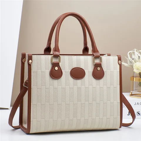 Borsa Tote da Donna in Pelle PU di Grande Capacità con Rilievo a Mattoni Borsa a Mano a Contrasto Borsa a Tracolla Versatile