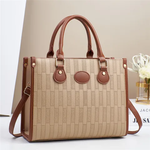 Borsa Tote da Donna in Pelle PU di Grande Capacità con Rilievo a Mattoni Borsa a Mano a Contrasto Borsa a Tracolla Versatile