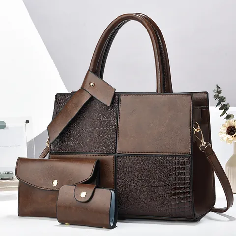 Women Fashion PU Leather Crocodile Pattern Stitching Tote Shoulder Bag Envelope Clutch Card Holder For Daily Commuting