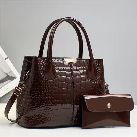 Vrouwen Mode Krokodillenpatroon Lakleer Handtas En Tasje Glanzend PU Schoudertas Crossbody Met Gouden Hardware