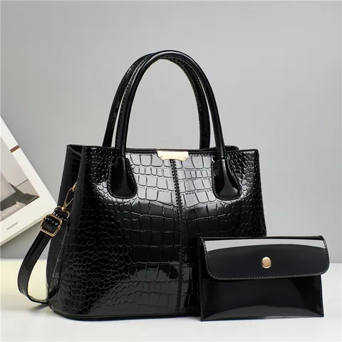 Vrouwen Mode Krokodillenpatroon Lakleer Handtas En Tasje Glanzend PU Schoudertas Crossbody Met Gouden Hardware