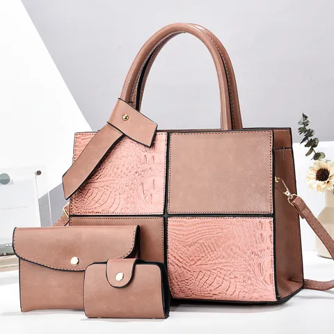 Women Fashion Tote Bag Handbag And Small Purse Crocodile Pattern Patchwork PU Leather Large Capacity Shoulder Bag Casual Bag