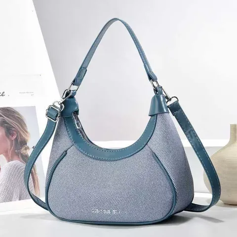 Borsa Hobo Donna a Mezzaluna in Tela e Pelle PU Patchwork Versatile Borsa a Tracolla Sottobraccio Con Tracolla Regolabile