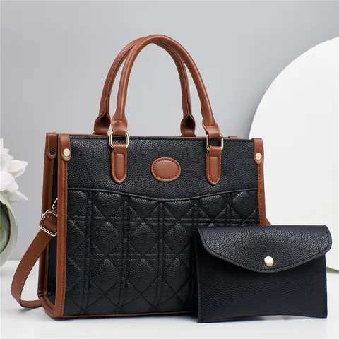Combinaison de Sacs à Main Matelassés en Cuir PU pour Femmes Couleur Contrastée Grande Capacité Sac Bandoulière Et Pochette