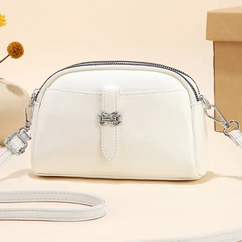 Retro Soft PU Leather Mini Shoulder Bag For Women Fashion Mom Phone Pouch Double Zipper Shell Crossbody Bag Daily Use Purse