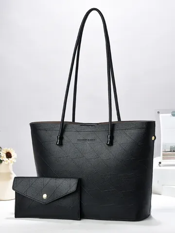 Women Retro PU Leather Tote Bag And Matching Small Pouch Large Capacity Embossed Texture Shoulder Bag For Daily Office Commute