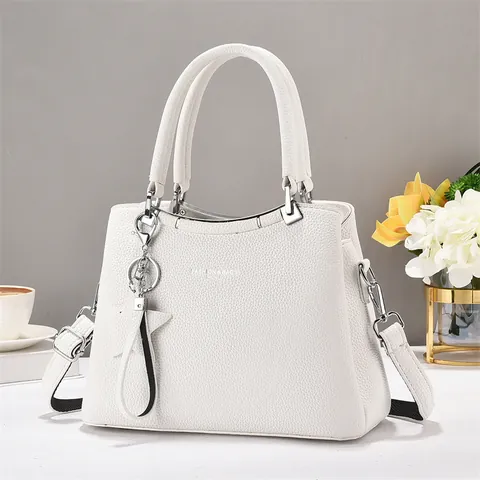 Women Litchi Grain PU Leather Tote Bag With Star Charm Fashion Large Capacity Shoulder Crossbody Bag For Everyday Commute