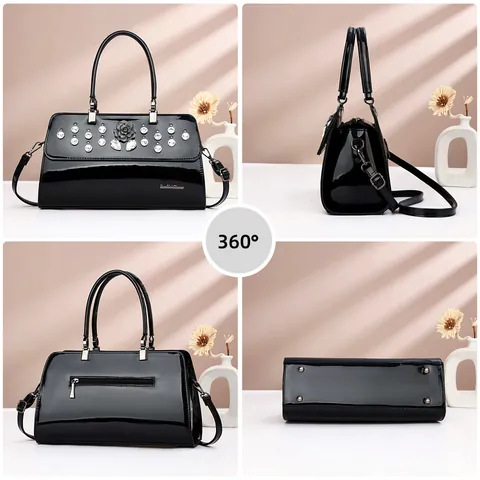 Damen Elegant Strass Rose Handtasche Glänzendes Lackleder Umhängetasche Große Kapazität Schultertasche Handtasche Für Mutter