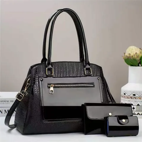 Women Fashion Crocodile Pattern Tote Shoulder Bag And Wallet Large Capacity Retro PU Leather Handbag For Daily Office Use