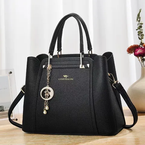 Women Large Capacity Litchi Grain PU Leather Tote Bag Fashion Kangaroo Logo Shoulder Bag With Star Pendant Charm Elegant Handbag